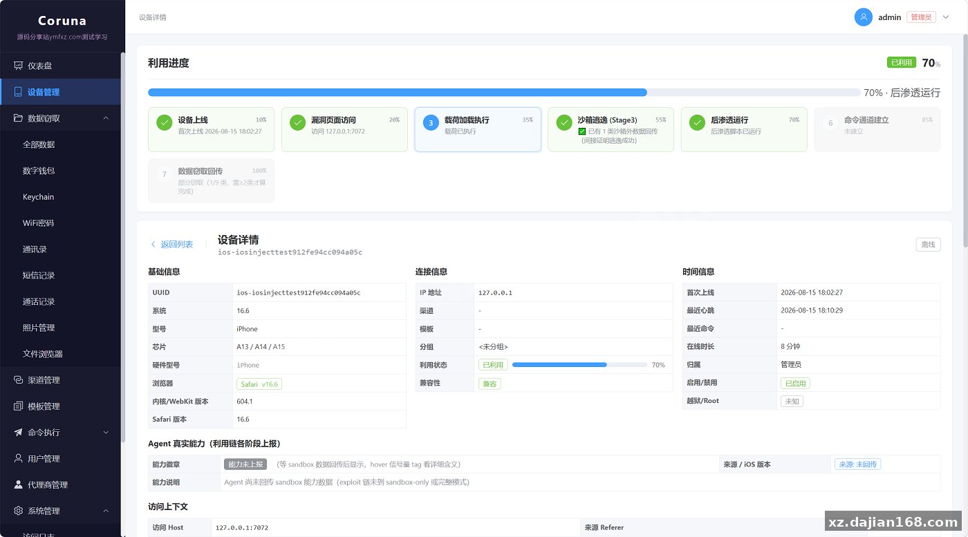 无感iOS浏览器漏洞获取面板（Coruna 全链，iOS 13–18.7）完整源码 + 搭建教程_网站源码_源码分享站